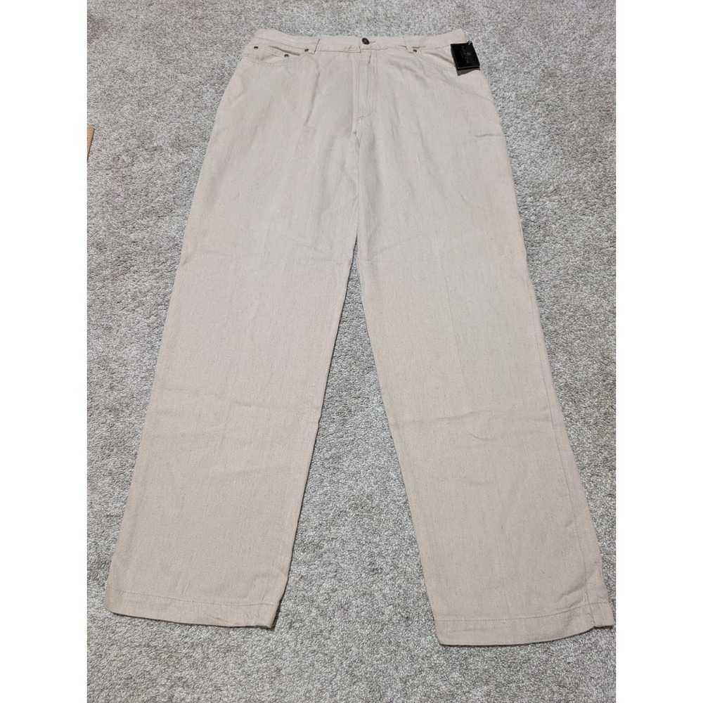 Bugatchi‎ Pants Mens 36 Beige Range Linen Blend Herringbone Straight Luxury NWT